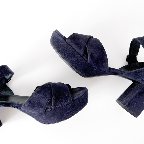 Prada Size 37.5 Women's Platform Ankle Strap Suede Sandals in Blue - Picture 10 of 10